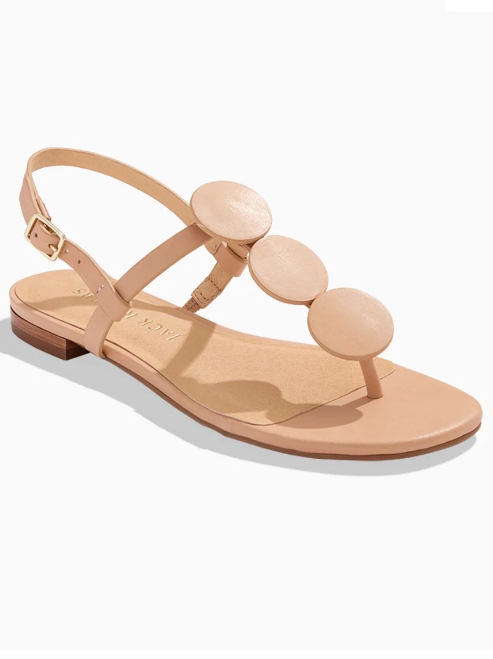 Jack Rogers Worth Women's Nude T-Strap Circle Detail Sandals NEW